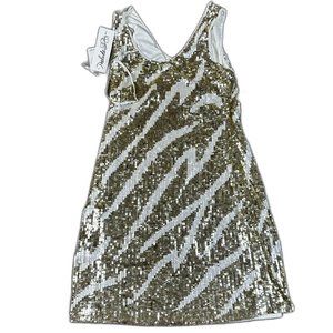 NWT Mini Dress Size 8 | Prelude White and Gold pearl & Sequin Tank Dress.
